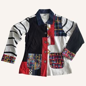 PARSLEY & SAGE colorful patchwork shirt silver buttons, size S, wearable art